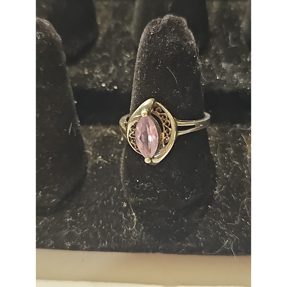 Vintage Avon 925 Sterling Silver Marquise Cut Amethyst Art Deco Ring Size 8.5 - Picture 4 of 8